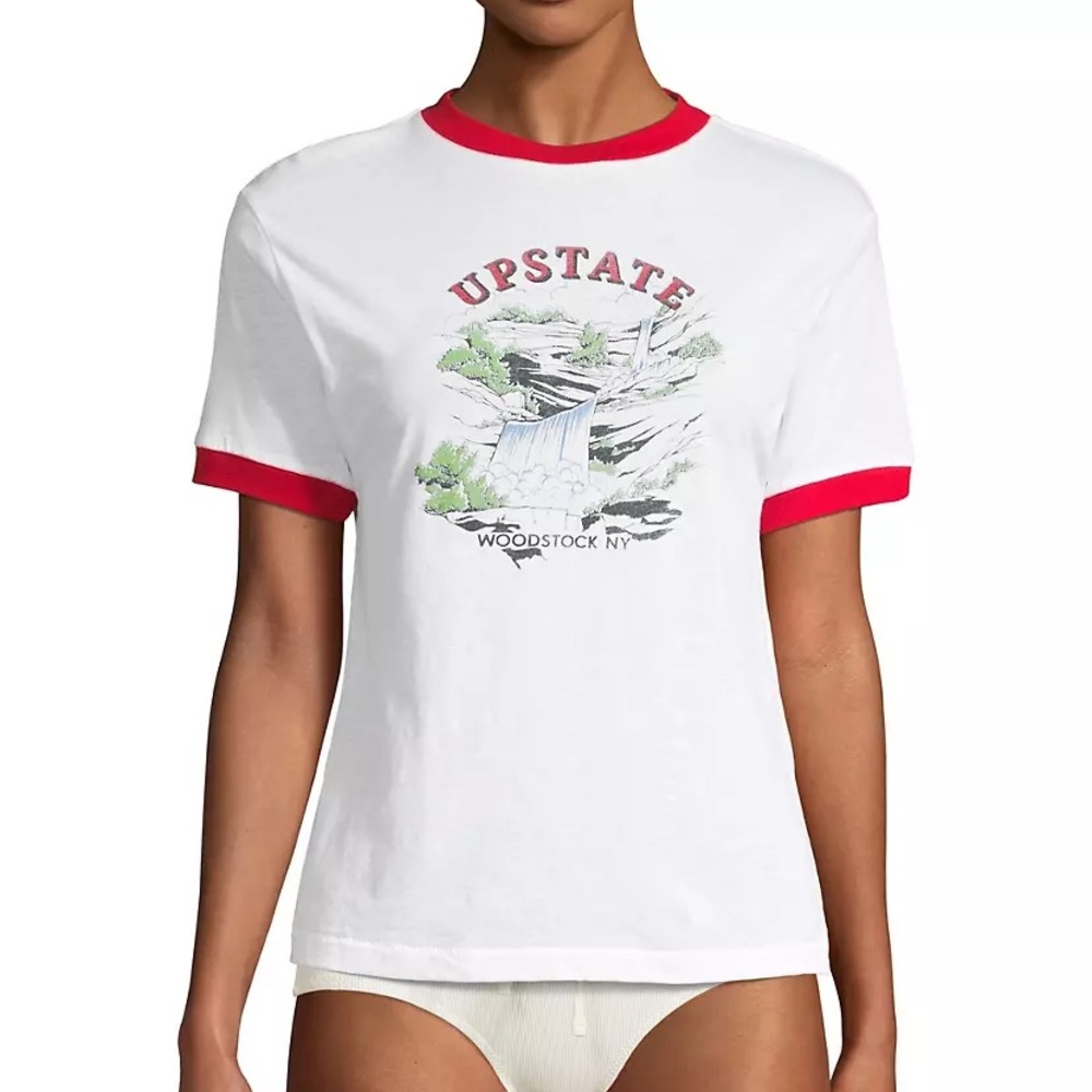 Re/done solid and striped collab graphic tee t-shirt Woodstock